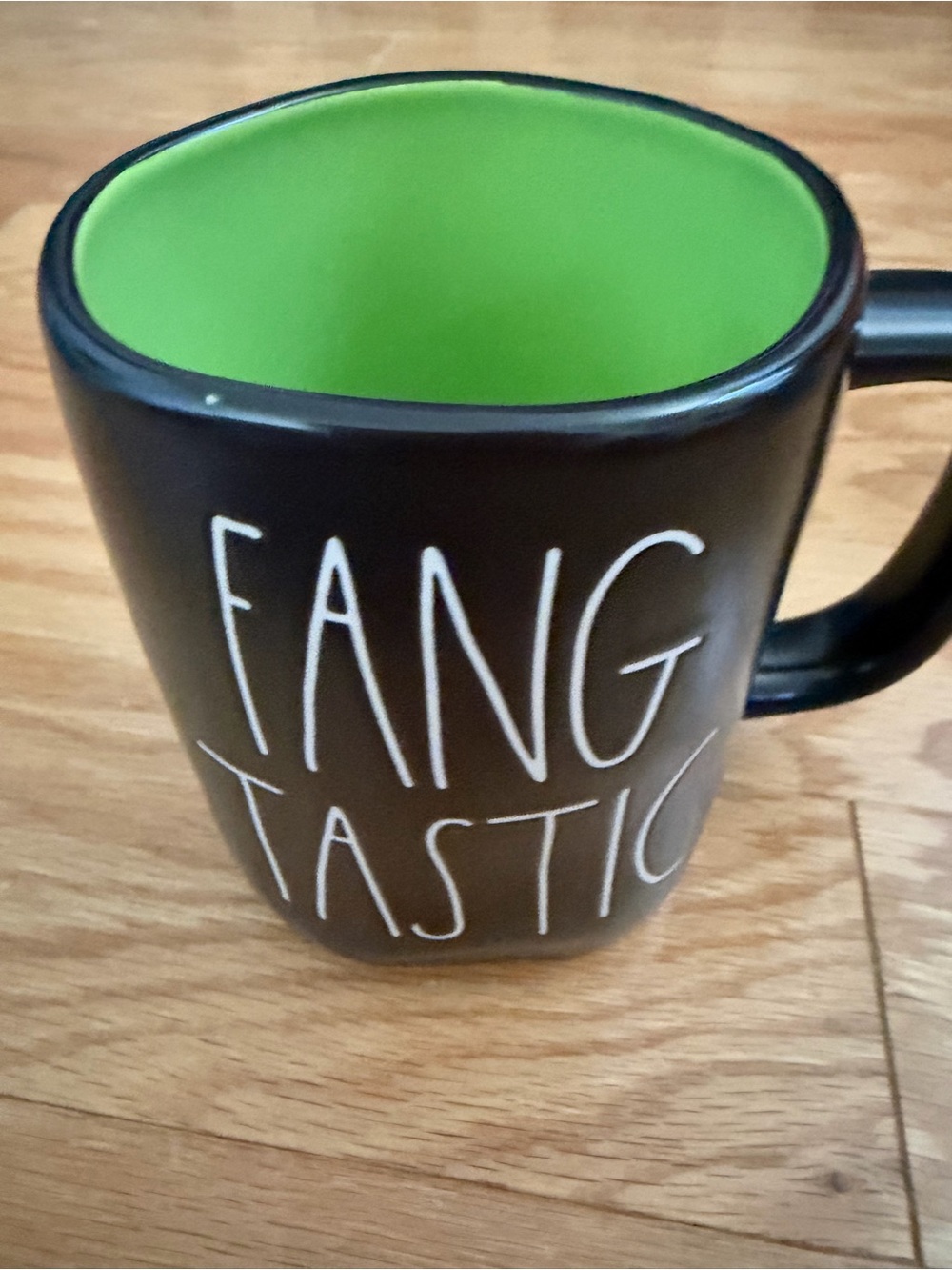 Rae Dunn Novelty Black and Green 'Fang Tastic' Ceramic Coffee Mug Halloween